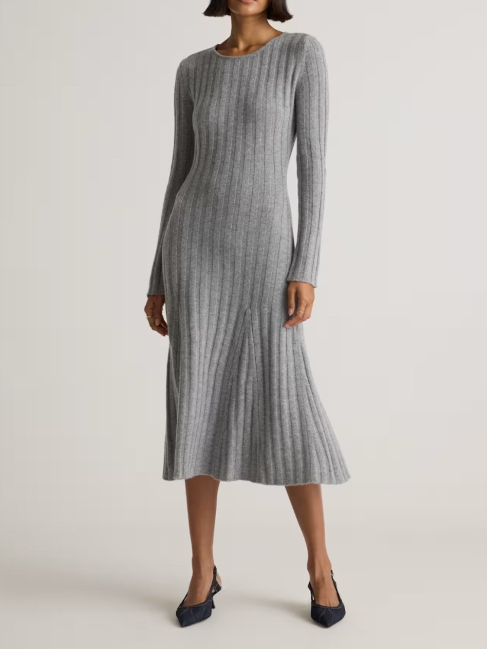 Quince Mongolian Cashmere Wide-Rib Midi Sweater Dress Size Medium Gray NWT